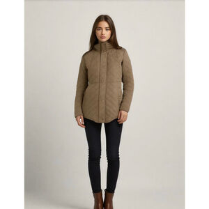 Lauren Ralph Lauren Womans Quilted Jacket Brown Sz XS Faux Leather Accents Snaps